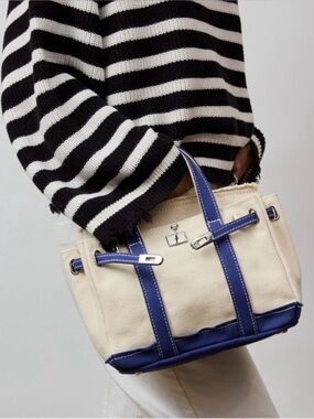 Sunwin Boatkin Madaket Small Classic Tote Bag Ivory Blue NWOT